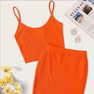 Solid orange Cami top and matching skirt